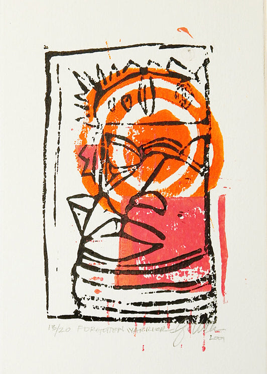 Original Lino Print "FORGOTTEN WARRIOR"
